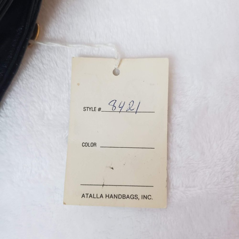 VINTAGE Atalla Handbags Leather Saddlebag Press Lock Deadstock Black Gold - Picture 11 of 12